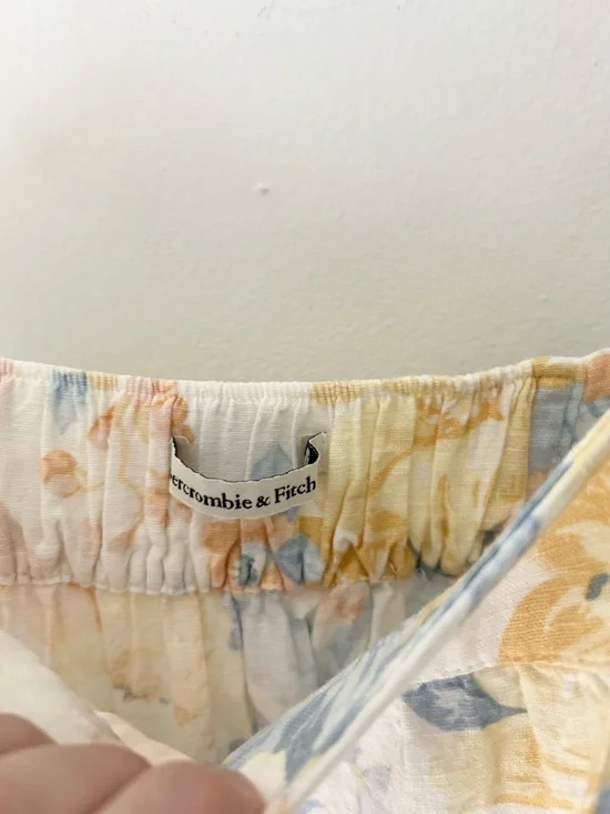 Abercrombie & Fitch Small Linen Blend Yellow & Blue Floral Tiered Maxi Dress - Picture 3 of 6